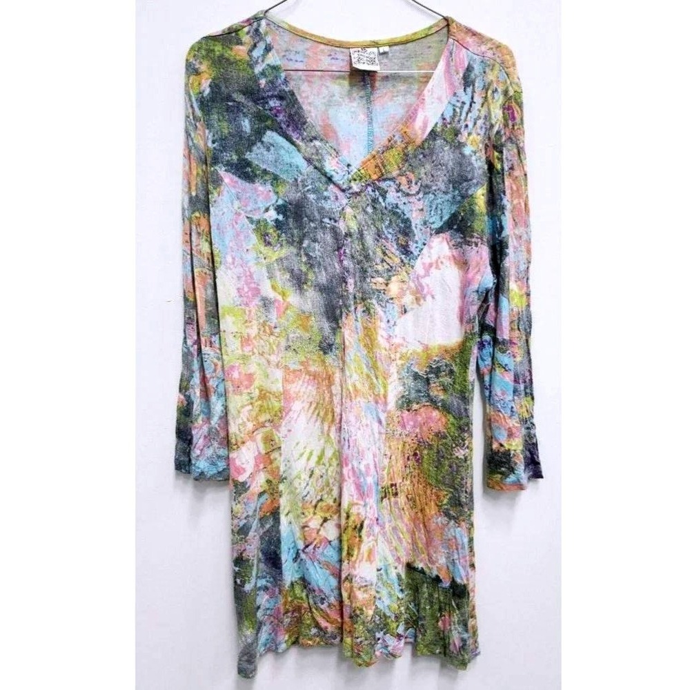 Parsley & Sage Tunic Top Womens Large Multicolor Abstract Art To Wear V-Neck